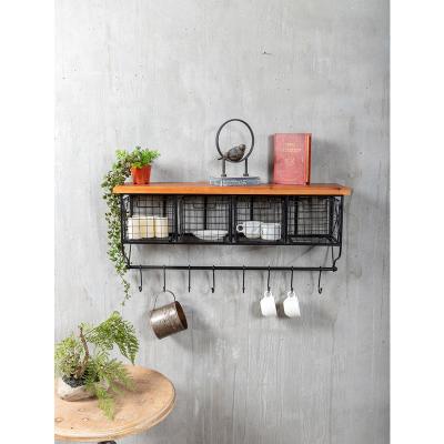 China Minimalist Wall Shelf Hanging Storage Furniture With Brackets Metal Industrial Rustic Iron Mounted Shelves For Home Decor for sale