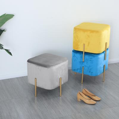 China Storage Velvet Footrest Stool Ottoman Circle Foot Stool With Removable Gold Metal Four Leg, Safe And Stable, For Dressing Table Stool for sale