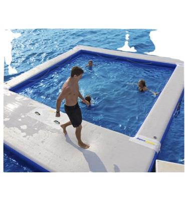 China Portable Inflatable Swim Pool Water Yacht Sea Ocean Sea Ocean Floating Pool Float With Net Slide for sale