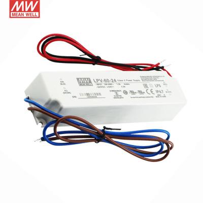 China Plastic Meanwell Brand LPV-60-24 DC 60W 2.5A 24V 24v 60w AC Led Driver 24Voltage 60W Ac/Dc Meanwell Waterproof Ip67 L Waterproof for sale