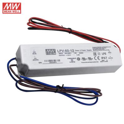 China Meanwell LPV-60-12 Ip67 12V 60W AC Plastic DC Led Bulb Driver Ip 67 5V 12V 24V 36V Power Supply 48V Led Changeover Strip Led Driver for sale