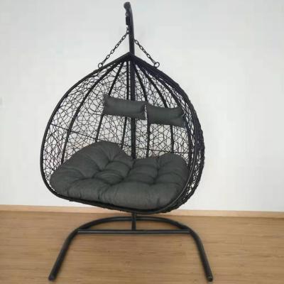 China Modern Double And A Half Hanging Egg Chair - Outdoor Rattan Wicker Furniture Black for sale