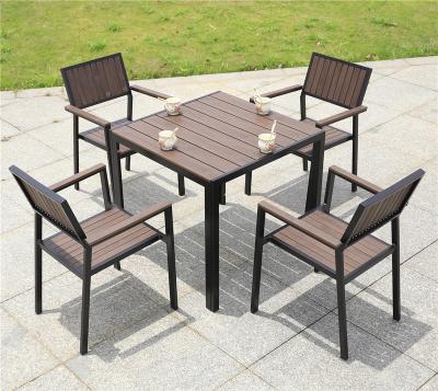 China Mid Century Modern Aluminum Plastic Wood Dining Table Chair Set for sale