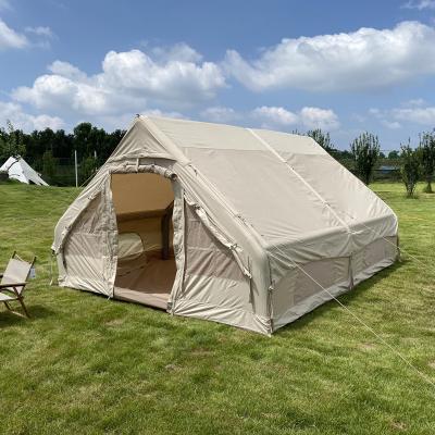 China Outdoor Waterproof Cotton Canvas Tight Air Duct Large Inflatable Camping House Tent For 4 Persons for sale