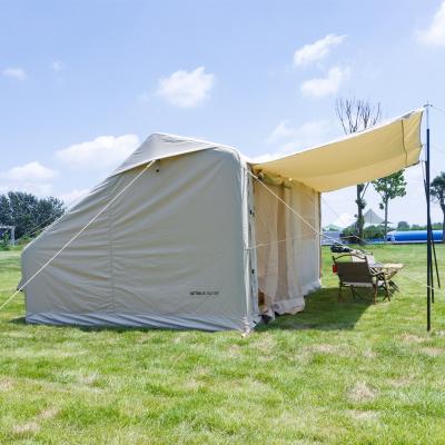 China Luxury outdoor waterproof poly cotton air canvas house cabin glamping inflatable camping tents with tent for sale