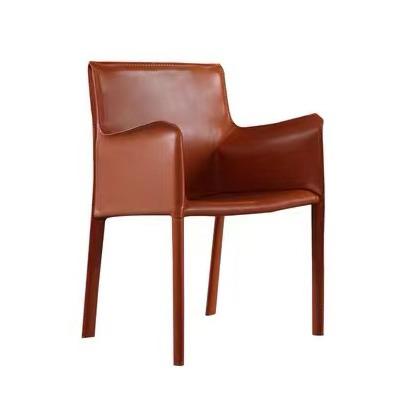 China Modern Nordic Saddle Leather Dining Chair With Metal Frame And Arms Home Dining Chair Cafe And Restaurant Or Hotel Use for sale