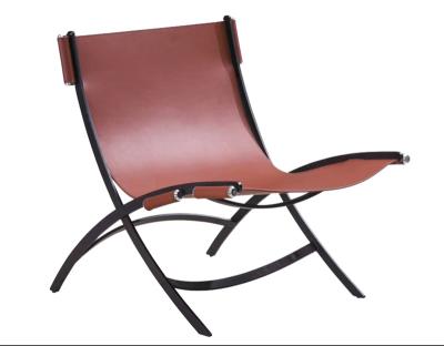 China Modern Simplicity Leisure Chair Solid Wood Orange Saddle Leather Writing Chair Lounge Design Dining Chair for sale