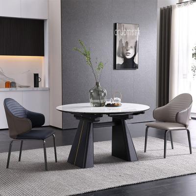 China ZEYU Style Space Saving Home Furniture Minimalist Extendable Round Dining Table Set 6 Chairs for sale