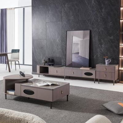 China Living Room Extendable Luxury Furniture Design Marble Tea Table and TV Cabinet Combination for sale