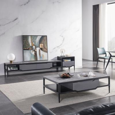 China Designer Furniture Gray Luxury Coffee Tables And TV Cabinet Combination High Quality Marble Tea Tables for sale