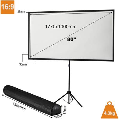 China Portable Projector Screen Stand 80 Inch Matt White HD Floor Stand Tripod Frame Foldable Projector Screen For Home School for sale