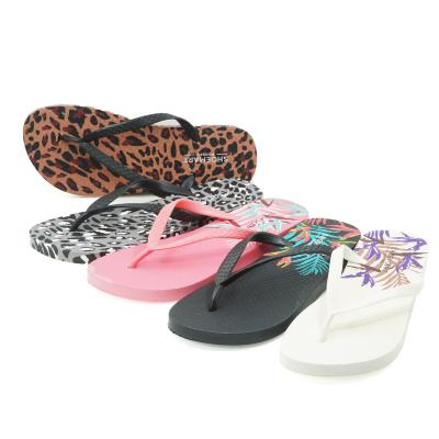 China CUSHIONING Latest Design EVA Ladies Casual Slips Wholesale Printing Slippers Wedge Sandals Custom Logo Womens Flip Flop for sale