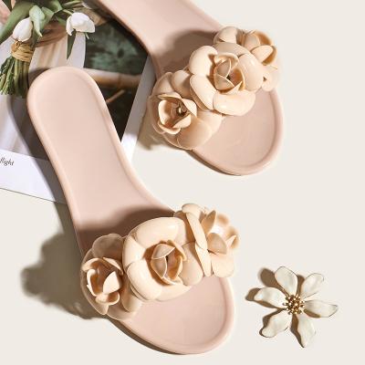 China Fashion Trend Women's Summer PVC Slides Custom Logo Flower Beach Flat Sandals Wholesale Ladies Fashion Slippers for sale