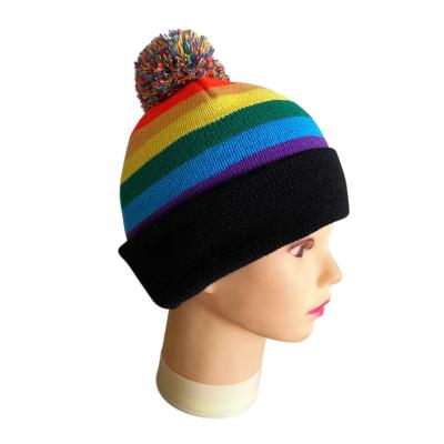 China JOINT Custom Mens Rainbow Acrylic Blank Beanie Knit Hat Cap for sale