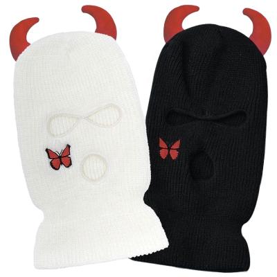 China JOINT Balaclava With Horn Men's Acrylic Knitted 3 Hole Ski Mask With Horn Embroidery Custom Winter Balaclava With Horn for sale