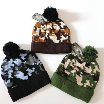 China JOINT Custom Mens Acrylic Camouflage Knit Cuff Cap With Pom Pom for sale