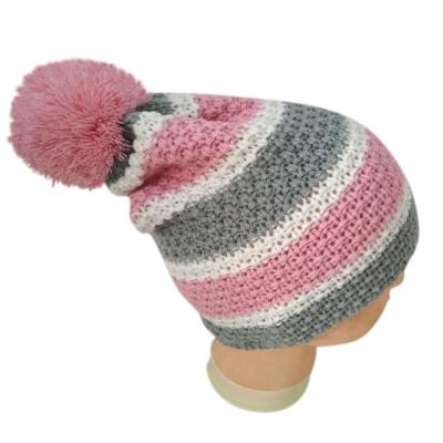 China Custom JOINT Women's Ladies Acrylic Stripe Knit Crochet Beanie Hat Loose Hat for sale