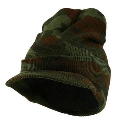 China Camouflage COMMON Beanie Hat Acrylic Customized Men's Loose Brim Camouflage Knitted Beanie With Brim for sale