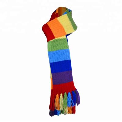 China Custom Long Mens Plain Acrylic Football Soccer Fan Rainbow Knitted Scarf for sale