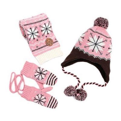 China Kids Girls Boys Long Knitted Hat Scarf Glove Set by Acrylic Earflap Custom Made for sale