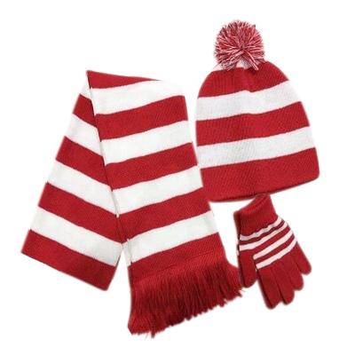 China Cheap Kids Girls Boys Girls Longs Acrylic Cashmere Stripe Knit Flip Hat Beanie Scarf And Glove Sets for sale