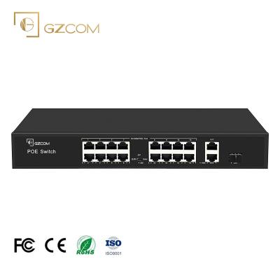 China VLAN/Extend 250-Meter 16 Ports 200W Gigabit PoE Hybrid Switch 16*10/100M Ethernet PoE Uplink Ports + 2*Gigabit +1*Gigabit SFP For CCTV Network for sale