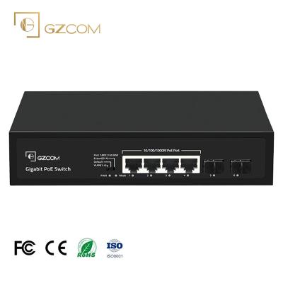 China VLAN Default Extend 6 Ports 65W PoE Gigabit PoE Switch 4*10/100/1000M + 2*1000M SFP Uplink Port For IP Camera CCTV for sale