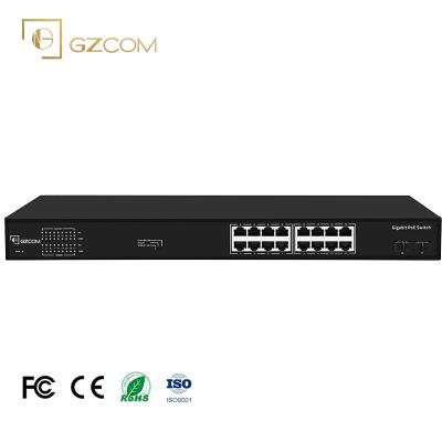 China Support VLAN 18 Ports 300W Gigabit PoE Switch 16*10/100/1000M PoE Ports + 2*10/100/1000Mbps SFP Ports For IP Camera CCTV for sale