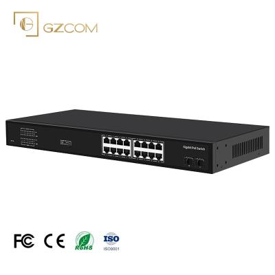 China Support VLAN 18 Ports 200W Gigabit PoE Switch 16*10/100/1000M PoE Ports + 2*10/100/1000Mbps SFP Ports For IP Camera CCTV for sale