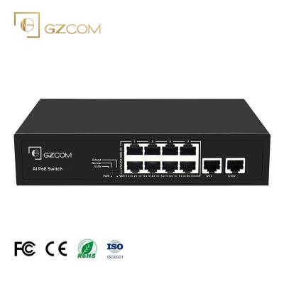 China POE 10-Port Hybrid Gigabit 100/1000M PoE Switch 8*10/100M PoE Ports + 2*Gigbit Uplink RJ45 Ports For IP Camera CCTV for sale