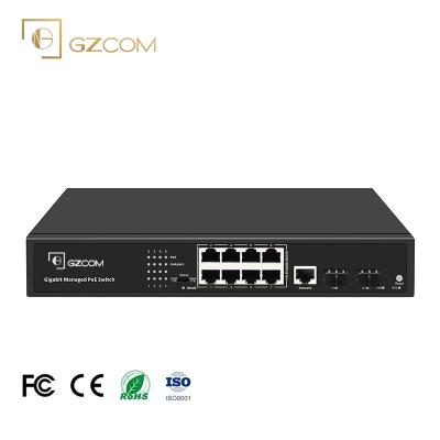 China LACP 10 Ports PoE Switch 8*Gigabit PoE Ports+2SFP+1Console Port Gigabit L2 Managed SNMP PoE Network Switch for sale