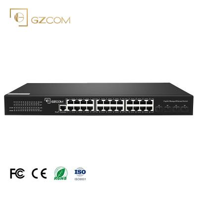 China 24 Ports Ethernet Fanless Switch 24*10/100/1000Mbps Port +4*SFP Ports +1Console Gigabit L2 Managed Ethernet Switch For IP Camera CCTV firm for sale