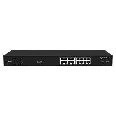 China Support VLAN 200W Switch PoE 16*10/100/1000M Gigabit 16 Ports + 2*10/100/1000Mbps SFP PoE Switch 16 Port for sale