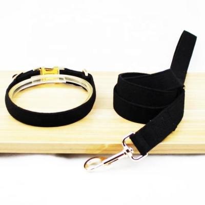 China 4 Size Dog Collars And Leashes Luxury Padded Decorative Velvet Customized Logo for sale