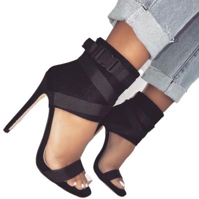 China Fashion Trend ISEEYOUFIRST Shoes Women New Arrivals Sexy Ankle Crossed Tied Style High Heels Sandals Stiletto Shoes New Plus Size 43 In Stock for sale