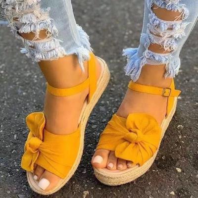 China Fashion Trend Bow Knot Decoration Round Toe Ankle Strap Platform Lady Sneaker Leather Sandals Women Fake Single Chunky Open Shoes for sale