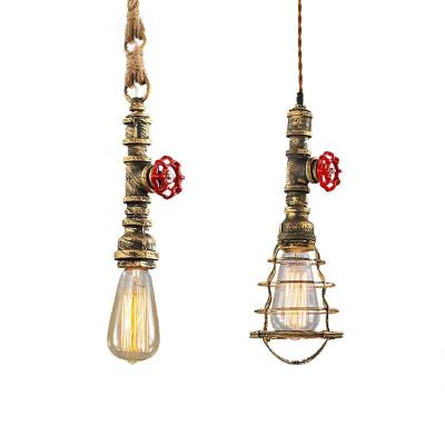 China Vintage Residential Brass Water Pipe Chandelier Industrial Pendant Light For Living Room for sale