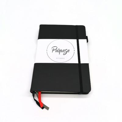 China Custom Printed Pen Pocket PU Leather Cover School Logo Notebook 100 Sheets Paper Tape And Silk Ribbon for sale