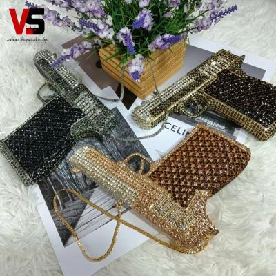 China 100% Eco-friendly Grace Luxury Alloy Hollow Out Gun Shape Diamond Clutch Rhinestone Bag For Women Wedding Party Evening for sale