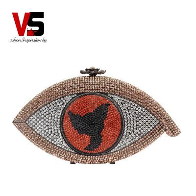 China Grace Lady Good Quality Daily Used Rhinestone Beaded Stone Crystal Clutch Bags Evil Eye Shape Woman Handbag Bling Metal Evening Purse for sale