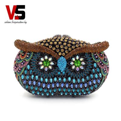 China Other Expensive Grace Wedding Party Bag Hot Sale Nice Looking Crystal Diamante Evening Bag 3 D Owl Shaped Rhinestone Clutch Purse for sale