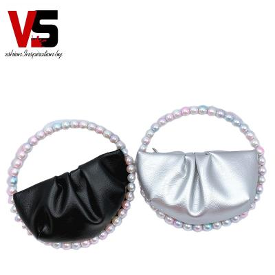 China Pearl + New Design Leather Women Pearl Frame Small Round Bag Shape Female PU Leather Handbag Evening Wedding Clutch for sale