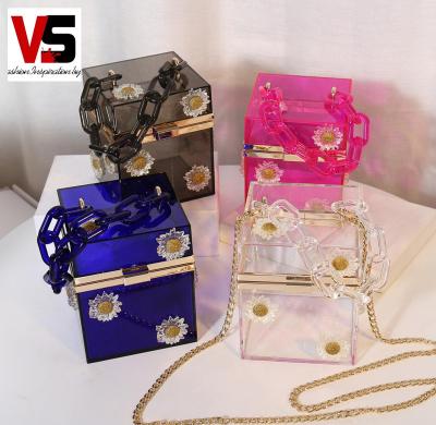 China 2021 New Acrylic Transparent PVC Box Bag Garland Launched Cute Shoulder Bag Evening Clutches for sale