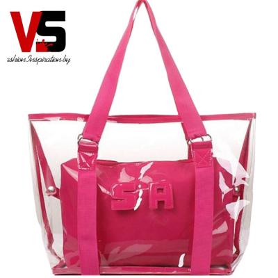 China Fashion Women's Shoulder Bag Fashion Large PVC Jelly Bag Simple Transparent Casual Makeup Two Set Bag Glass Canvas for sale