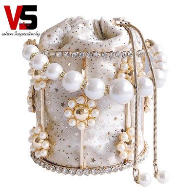 China Evening Clutch Bag Wedding Party Bag Women Shinny Shape Luxury Clutch Crystal Wedding Handbags Party Flower Rhinestone Bead Chains Bucket Metal Evening Handbag for sale