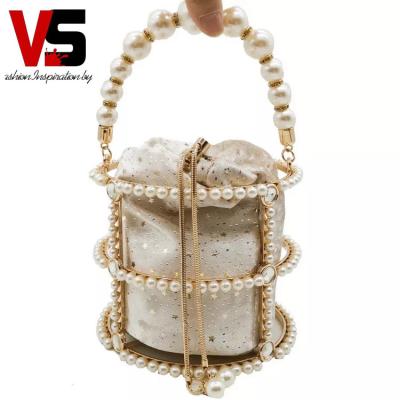 China Wholesale Shinny Evening Clutch Wedding Bag Party Bag Luxury Elegant Party Women Pearl Chains Rhinestone Crystal Handbags Multiway Bucket Metal Evening Clutch Bag for sale