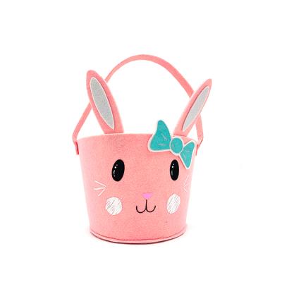 China Wholesale Eco-Friendly Felt Pink Bunny Baskets Easter Bucket With Handle for sale