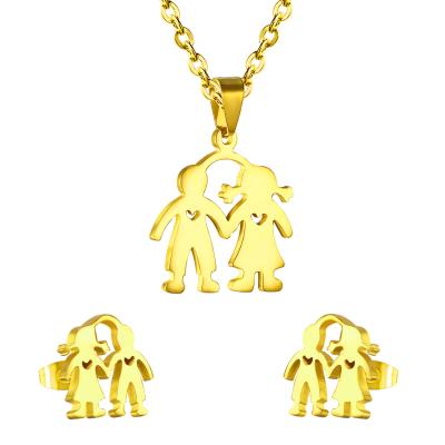 China New Arrival CLASSIC Children's Cartoon Enamel Stainless Steel Pendant Necklace And Earrings Jewelry Set for sale