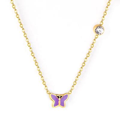 China CLASSIC Gold Chain Kids Necklace Enamel Butterfly Cartoon Kids Pendant Necklace for sale