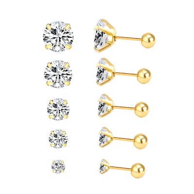 China CLASSIC Kids Girls Screw Back Earrings Diamond Zircon Stud Earrings Stainless Steel Earrings for sale